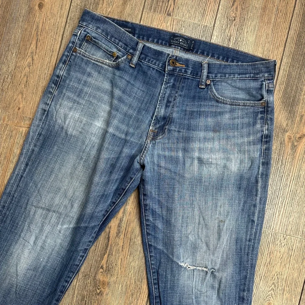 Lucky Brand 361 Vintage Straight Mens Jeans 36x34 Blue Distressed Denim Pants